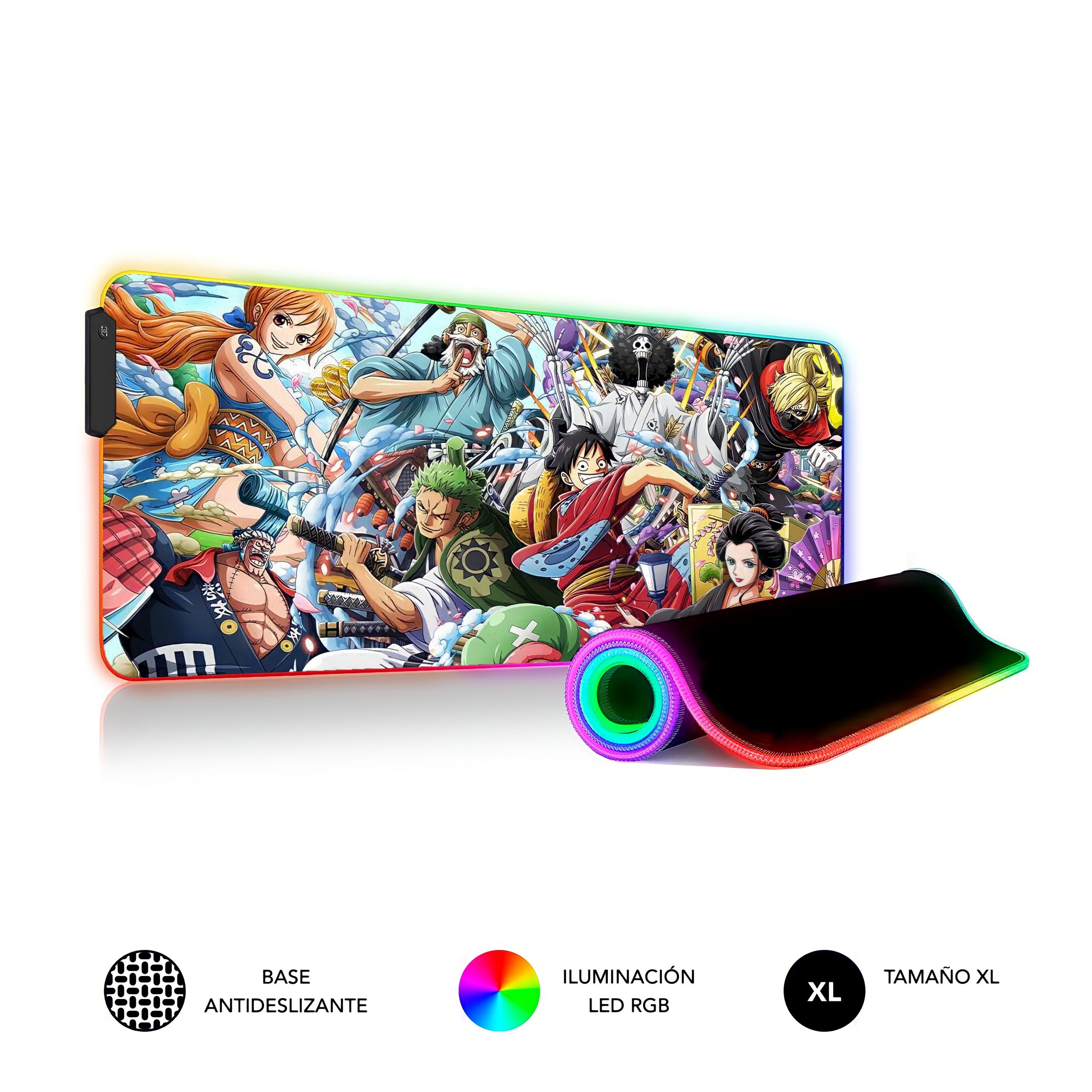 Alfombrilla rgb xxl one piece con todos los personajes del anime